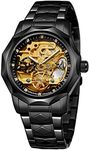 BOLYTE Men's Analogue Automatic Stainless Steel Mechanical Skeleton Watch Glass Back, 8240-Black, Bracelet