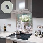 Glass Splashbacks Flowers, Bucket and Lantern Glass in 90cm Wide x 80cm High with Fixing Holes