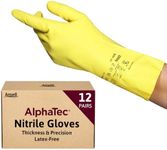 Ansell AlphaTec 37-320 Multipurpose Nitrile Gloves with Long Cuff, Chemical Protection and Food Safety, Reusable Kitchen Gloves, Household Cleaning and Dishwashing, Yellow, Size M (12 Pairs)