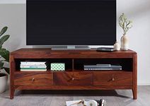 G Fine Furniture Wooden TV Stand Unit for Living Room with 3 Drawers & 2 Cabinet Storage | Sheesham, Brown