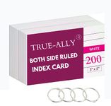 Double Side ruled Index Flash Cards - 3x5 inch, White, 200 GSM - with Free Binder Rings for Short Notes, cue Cards, Cheat Sheets, exam, Interview Preparation (200 Sheets - 3x5 inch Both Side ruled)