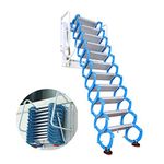 HayWHNKN Attic Loft Pull Down Ladder Stairs Loft Wall Folding Ladder with Scissor Structure Wall-Mounted Type for Home Refit 9.8ft Height 660LB Loading Capacity (Blue)