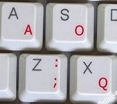 DVORAK SIMPLIFIED KEYBOARD STICKERS TRANSPARENT RED LETTERS