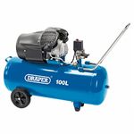 Draper 100L V-Twin Air Compressor 230V | Portable 2200W Strong Air Flow | Dual Air Line 3HP | 116PSI (8bar) | 65396