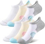 CS CELERSPORT 6 Pack Women's Ankle Running Socks Cushioned Low Cut Tab Athletic Socks, White+Grey+Blue, Medium