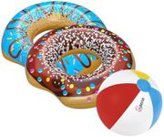 2 Bestway Donut Pool Inflatable with Utena Beach Ball - 42(107cm)" Wide Float for Kids and Adults - Inflatable Water Ball Included - Perfect for Summer Pool Parties!