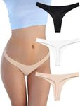 KUKU PANDA Womens Cotton Thongs Underwear Breathable No Show Cheeky Panties Tangas Sexy for Everyday Workout 3 Pack Set (Black White Beige, X-Small)