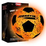 JONRRYIN Official Size 5 Luminous Football, Waterproof LED Glow in the Dark Football for Training and Games for Children and Adults - with Pump and Extra Batteries