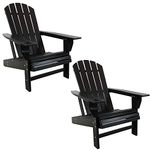 Sunnydaze Adirondack Chairs with Cup Holder - Set of 2 Outdoor All-Weather Adirondack Chairs for The Fire Pit, Patio, Campsite, or Yard - 300-Pound Capacity - Black