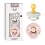 BIBS Colour Baby Pacifier 2-Pack | Made in Denmark | BPA Free Dummy Soother, Round Nipple. Natural Rubber Latex, Size 2 (6-18 Months), Haze/Blossom