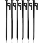 flintronic 6 PCS Tent Stakes,11.8in (30cm) Heavy Duty Metal Steel Tent Pegs, with Hooks and holes, Suitable for Outdoor Grassland Travelling Camping Hiking (Black)