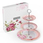 London Boutique 3 Tier Cake Stands Afternoon Tea Cake Stand Plates New Bone China Vintage Flora Gift for Her (Pink)