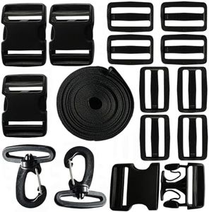 SZRAYBO Buckles Strap 2 Inch, Nylon Webbing Straps 5 Yards, Dual Adjustable 4 PCS Quick Release Buckle, Tri-Glide Slide Buckle 8PCS, No Sewing Required, Black, 6 yards