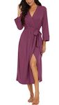 VINTATRE Women Kimono Robes Long Knit Bathrobe Lightweight Soft Knit Sleepwear Long Robe Woman V-neck Casual Ladies Loungewear Purple Red-X-Large