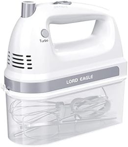 Lord Eagle Electric Hand Mixer Mini, 300W Power Handheld Mixer Kitchen for 5-Speed Baking Cake Egg Cream Food Beaters Whisk, with Snap-On Storage Case, White