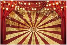 Funnytree Golden Glitter Red Curtain Photography Backdrop Circus Carnival Sparkle Stripes Background Baby Shower Birthday Party Potrait Cake Table Decoration Banner Photo Booth Props 7x5ft