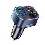 SYNCWIRE Bluetooth 5.3 FM Transmitter for Car, 48W Max Dual USB Car Charger Adapter, Wireless Radio, LED Display, Hands-Free Calling, Music Player Adapter Support 64G USB Drive, Light Switch, Blue