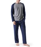 DAVID ARCHY Men's Cotton Sleepwear Long Raglan Sleeve Top and Bottom Pajama Set (L,Navy Blue)