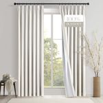 Topfinel White Velvet Cream Blackout Curtains 84 Inches Long, 100% Blackout Pinch Pleated with Hooks Rings Ivory Thermal Insulated Soundproof Boho Back Tab Track Drapes for Living Room Bedroom