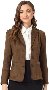 Allegra K Faux Suede Jacket for Women's Lapel Collar Button Front Long Sleeve Blazer Brown Medium