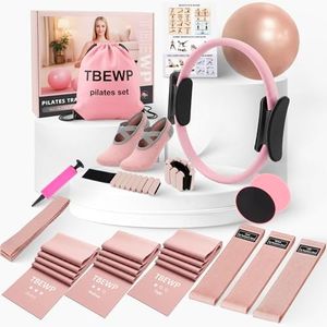 TBEWP Home Pilates Kit for Women and Beginners, Pilates Ring and Ball Set with Resistance Bands, Wrist and Ankle Weights, Stretch Strap and Core Sliders and More for Full Body Toning