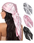 35” Large Square Satin Head Scarf - 3Pcs Satin Hair Scarves Silk Bandana Scarf Beach Headscarf Silk Feeling Scarf for Women (Cashew (Black/White/Pink))