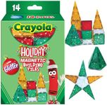 CreateOn Crayola Holiday Glitter Magnetic Tiles, Building Set for Kids, Magnetic Building Toys for Kids, STEM Travel Toys for Boys and Girls Ages 3+, 14-Piece Set (Holiday Glitter)