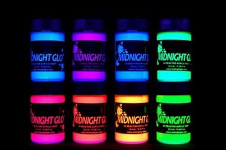 Midnight Glo UV Paint Acrylic Black Light Reactive Bright Neon Colors Set of 8 Bottles Great For Crafts, Art & DIY Projects, Blacklight Party(0.75 oz)