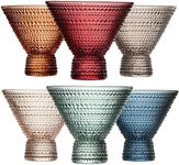 Khen Stemless Martini Colored Vintage Art Deco Glasses - Martini, Cocktail & Champagne Glasses | Set of 6 | Pastel Muted Crystal Cocktail Glassware, Goblet Cocktails, Bar Gift - Hobnail Design