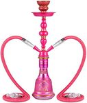 20" Hookah set - 2 Hose Premium Shisha Hookah Kit with Glass Vase, Ceramic Bowl and Coal Tongs Ashtray (Pink)