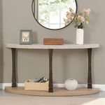 JONAFORS 60 inch Semi Circle Demilune Mid-Century Console Table for Entryway with 2-Tier Storage Shelf,Wood Sofa Table for Hallway,Living Room,Foyer,Corridor