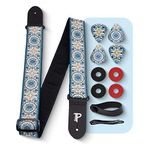 Perris Leather Guitar Strap Bundle - Blue Mandala - 3 Medium 0.71mm Picks, 1 Leather Acoustic Adaptor, 4 Strap Locks & Shoelace - Adjustable Electric/Acoustic/Bass Guitar Strap From 35ââ‚¬³ to 59"