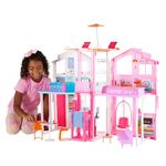 Barbie 3-Story Townhouse Dollhouse with Elevator, Swing Chair, Furniture and Accessories, Fold for Portability and Travel, DLY32