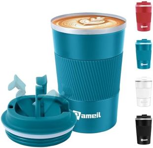 Pameil Mug Isotherme Cafe 380ml Noir, Mug Isotherme Réutilisable Acier Inoxydable 304 Tasse de Voiture avec Couvercle, Café Étanche Mug de Voyage pour Café Chaud et Froid, Lait et Thé