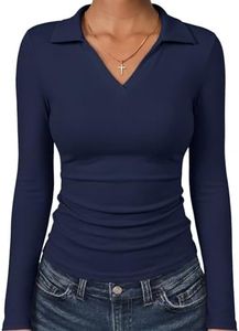 ANRABESS Womens Long Sleeve Fitted Polo Shirts Navy Blue XL