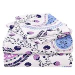 JSD 4 Piece White Purple Paisley Sheet Set Full Size, Soft Floral Printed Microfiber Sheets Extra Deep Pocket