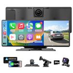 Carplay Car Stereo, 10.26" HD IPS Carplay Android Auto Screen with 4K Dash Cam, Bluetooth Car Audio Receivers, GPS Navigation Head Unit, Siri, FM Mirror Link, Loop Recording, 1080P Backup Camera