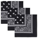 Paisley 3 piece Assorted Cowboy Bandanas Cotton 22 x 22 inch (3 PCS Black)