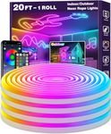 LETIANPAI 6M /20Ft Led Neon Rope Lights,Control with App/Remote,Flexible Led Rope Lights,Multiple Modes,IP68 Outdoor RGB Neon Lights Waterproof,Music Sync Gaming Led Neon Strip Lights