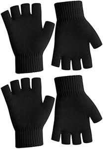 NZKNP Fingerless Gloves for Women Men Winter Warm Knitted Gloves Half Finger Gloves Fingerless Mittens for Women Men, Black, Black, 2 Pairs