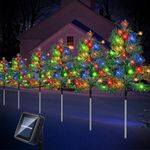 Outdoor Christmas Decorations 6 Sets Solar Christmas Tree with 120pcs Multi-Color C6 Led Lights 8 Lighting Modes Waterproof Pathway Lights for Outside Garden and Yard Patio