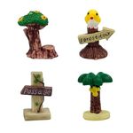 Refintural Fairy Garden Miniatures - Landscape Set with 2 Styles of Road Signs and 2 Small Trees - Perfect for Garden Creations and Fairy Gardens - Great Gift Idea