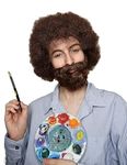 ALLAURA 80's Painter Boss Ross Wig & Beard | 100% Realistic Curly Brown Afro Costume Wig for Men, Women – – Fits All, Non-itch- Compatible with Painter Ross Wig