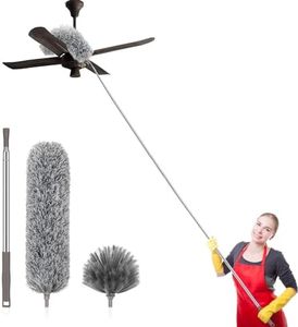 SetSail Dusters for Cleaning, 100-inch Extra-Long Duster with Extension Pole, Bendable Microfiber Head & Cobweb Brush Washable Ceiling Fan Cleaner Duster Kit for High Ceilings, Furniture, Corner