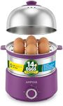 AMPOIA 14 Eggs Electric Egg Cooker, 350W Rapid Egg Boiler with 30-Min Timer & Auto Shut-Off, Stainless Steel, Dishwasher Safe for Soft, Medium, Hard Boiled, Steamed Eggs, Vegetables & Seafood, Purple