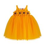 Stanwells Kids Baby Girls Frocks Knee Length Birthday Net Flared Ruffle Pattern Sleeveless Traditional Beautiful Sun Flower Western Frock Princess Dress for Girls (Mango Yellow 2-3 Years)