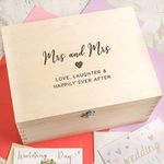 Dust and Things Wedding Keepsake Box For Mrs & Mrs - Gay Couple Wedding Gifts - Lesbian Wedding Anniversary - Engraved Wooden Memory Box