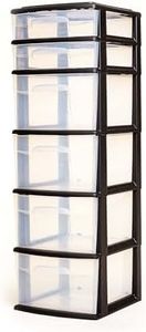 HOMZ 6 Drawer Plastic Organizer for Home and Office Supply Storage, Clear/Black