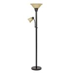 Traditional Metal Torchiere Living Room Floor Lamp with Reading Light and Glass Shades 71" Bronze