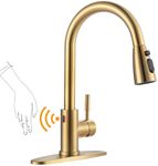 Touchless Kitchen Faucet Stainless Steel: WOWOW Smart Motion Sensor Kitchen Sink Faucet with Sprayer, Automatic Hand-Free Brushed Gold Kitchen Faucet for Sink 1 or 3 Hole